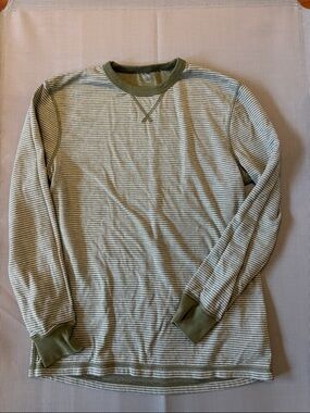 J. Crew Olive Green and White Striped Long Sleeve Tee sz M